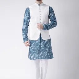 Hangup Men Floral Printed Kurta with Pyjamas & Nehru Jacket-11
