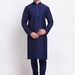 KRAFT INDIA Men Navy Blue Pleated Kurta with Pyjamas-image-18