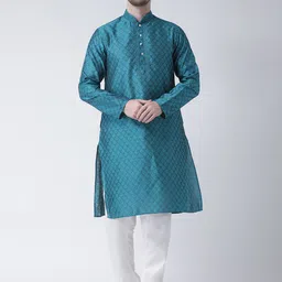 SG LEMAN Men Blue Printed Kurta with Pyjamas-picture-32