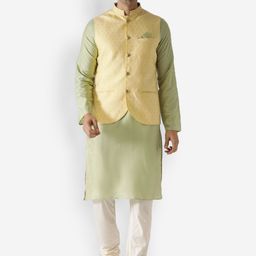 KISAH Men Beige Kurta Pyjamas with Jacket-22