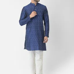 DEYANN Men Blue Printed Kurta with Pyjamas-image-16