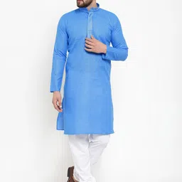 Jompers Men Blue Pure Cotton Kurta with Pyjamas-picture-15