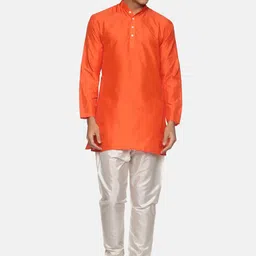 Sethukrishna Men Orange Kurti with Pyjamas-picture-21