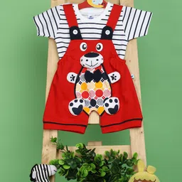 V-Mart Infants Printed Pure Cotton Dungarees With Tshirt-image-13