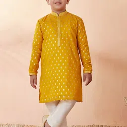 Manyavar Boys Mustard Yellow Printed Chanderi Silk Kurta with Pyjamas-35
