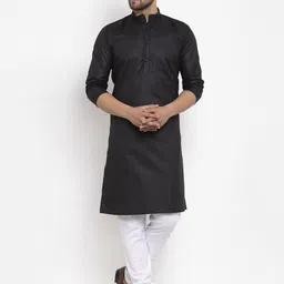 Kaifoo Men Black Solid Mandarin Neck Straight Kurta with Churidar-image-37