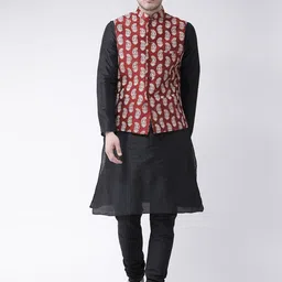 DEYANN Men Red Paisley Dupion Silk Kurta with Pyjamas-picture-28