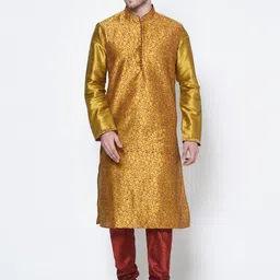 DEYANN Men Yellow Ethnic Motifs Dupion Silk Kurta with Pyjamas-49