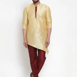 Kaifoo Men Gold-Toned Dupion Silk Kurta with Pyjamas-image-39