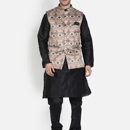 Armaan Ethnic Men Black Dupion Silk Kurta with Churidar & Nehru Coat-picture-57