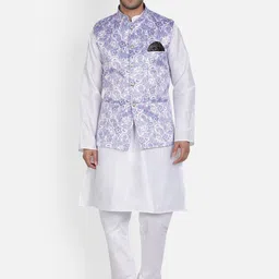 Armaan Ethnic Men White Solid Kurta with Churidar & Nehru Jacket-picture-38