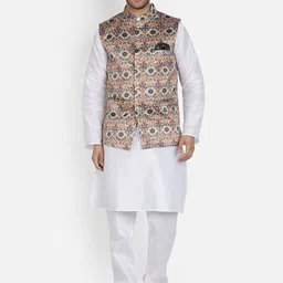 Armaan Ethnic Men White Solid Kurta with Churidar & Nehru Jacket-picture-49