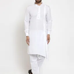 TREEMODA Men White Angrakha Linen Kurta with Pyjamas-38