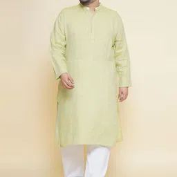 John Pride Plus Size Band Collar Regular Linen Kurta With Pyjamas-55
