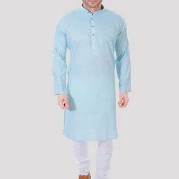 Maharaja Band Collar Pastels Linen Straight Kurta with Pyjamas-picture-24