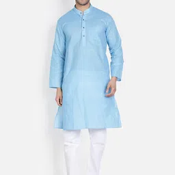 Armaan Ethnic Men Blue Pure Cotton Kurta with Pyjamas-image-30