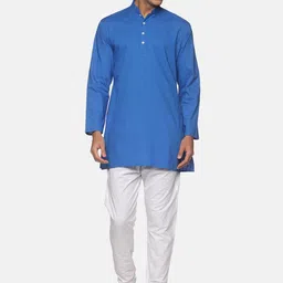 Sethukrishna Men Blue Pure Cotton Kurta with Pyjamas-picture-50