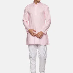 Sethukrishna Men Pink Pure Cotton Kurta with Pyjamas-image-43