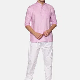 Sethukrishna Men Pink & White Pure Cotton Kurta with Pyjamas-image-95
