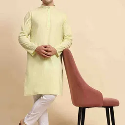 Enciger Band Collar Pure Cotton Straight Kurta with Pyjama-image-32