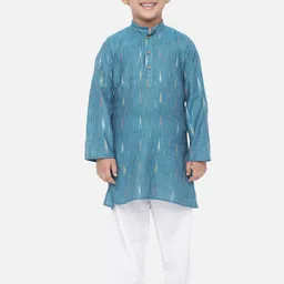 Vastraa Fusion Unisex Kids Teal Blue & White Printed Pure Cotton Kurta with Pyjamas-89