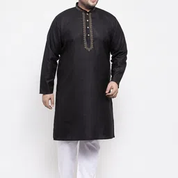plusS Men Plus Size Black Solid Pure Cotton Kurta With Pyjamas-20