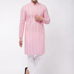 VASTRAMAY Men Pink Chikankari Pure Cotton Kurta with Churidar-picture-54