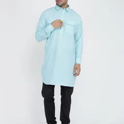 ROYAL KURTA Men Blue Solid Pure Cotton Kurta with Pyjamas-image-76
