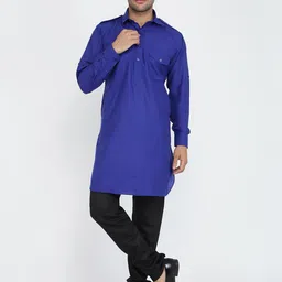 ROYAL KURTA Men Blue Pure Cotton Kurta with Churidar-image-79
