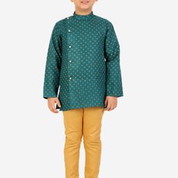 Superminis Boys Teal Blue & Green Pure Cotton Kurta with Pyjamas-image-60