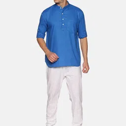 Sethukrishna Men Blue Regular Pure Cotton Kurta with Pyjamas-image-62