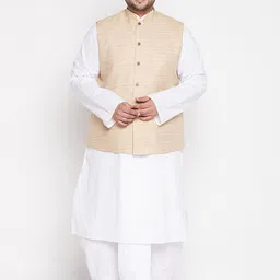 VASTRAMAY Men Plus Size White Pure Cotton Kurta with Dhoti Pants-43