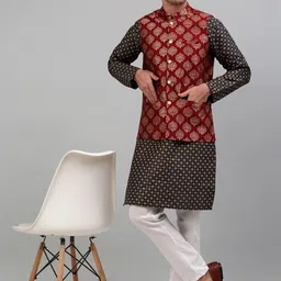 Jompers Ethnic Woven Design Kurta with Pyjamas & Nehru Jacket-picture-21
