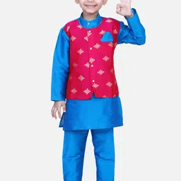 BownBee Boys Floral Printed Mandarin Collar Regular Straight Kurta with Pyjamas-18