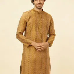 Manyavar Mandarin Collar Long Sleeves Geometric Printed Straight Kurta with Pyjamas-image-44