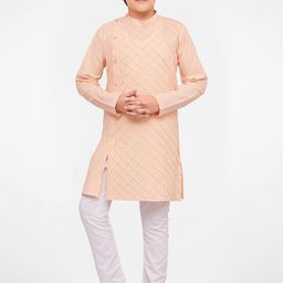 BAESD Boys Checked Band Collar Angrakha Kurta With Pyjamas-57