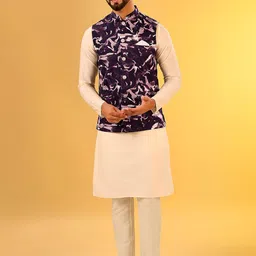 KISAH Mandarin Collar Straight Kurta with Churidar & Nehru Jacket-picture-35