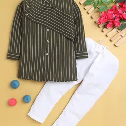 Jeetethnics Boys Striped Mandarin Collar Angrakha Straight Kurta with Pyjamas-37