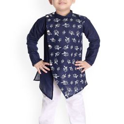 BAESD Boys Floral Printed Band Collar Kurta With Trousers-28