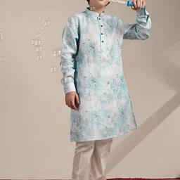 Manyavar Boys Floral Printed Mandarin Collar Kurta with Pyjamas-image-74
