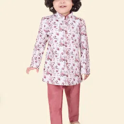 Ethniks Neu-Ron Boys Floral Printed Mandarin Collar Cotton Silk Kurta with Pyjamas-image-31