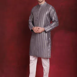 Anouk Striped Regular Cotton Kurta With Pyjamas image 1