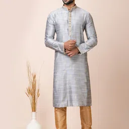 ROOTED LIBAAS Woven Design Mandarin Collar Kurta with Pyjamas-picture-37