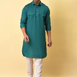 Vgyaan Woven Design Shirt Collar Regular Kurta with Trouser-image-130