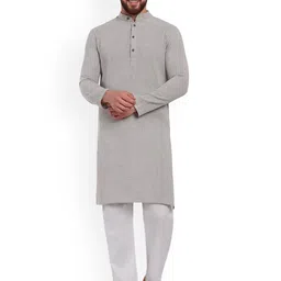 Enciger Band Collar Straight Kurta with Trouser-picture-29