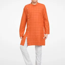 BAESD Self Design Band Collar Long Sleeve Cotton Blend Kurta Set-53