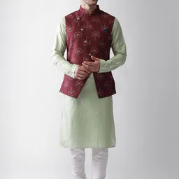 KISAH Men Maroon & Green Regular Kurta with Churidars-picture-43