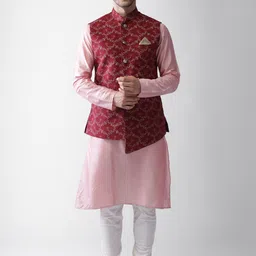KISAH Men Maroon Regular Kurta with Pyjamas & Jacket-picture-13