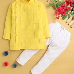 Jeetethnics Boys Checked Band Collar Angrakha Kurta With Pyjamas-49