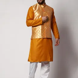 MAG Straight Kurta With Pyjamas & Nehru jacket image 1
